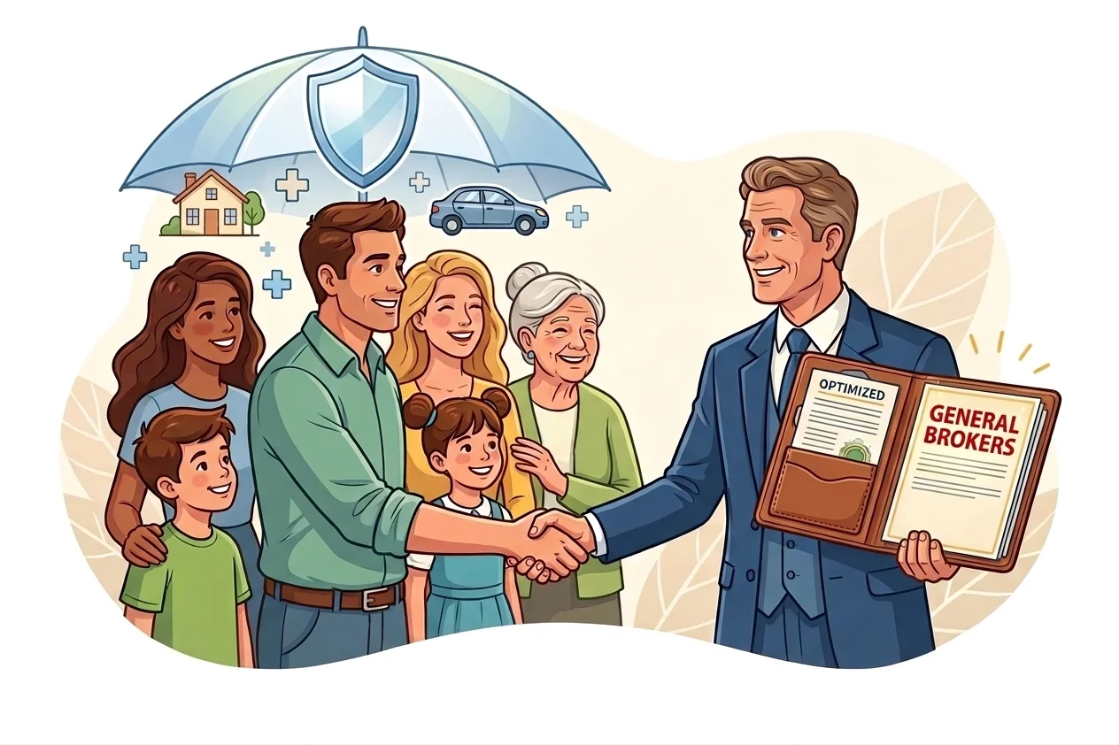 Famiglia che riceve consulenza assicurativa personalizzata da broker GENERAL BROKERS